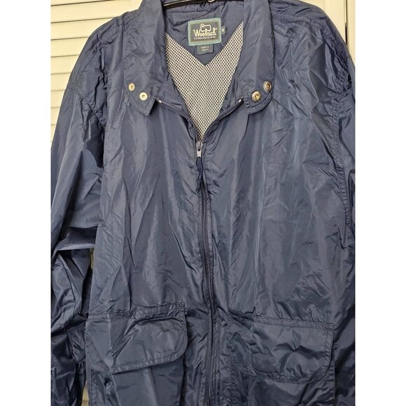 Woolrich Men's Navy Windbreaker Jacket Size M Nylon/Polyamide Hood in Collar - Picture 2 of 5